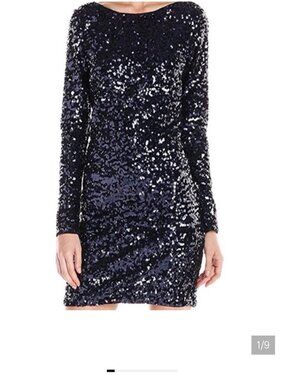 Jessica Simpson Navy Blue Sequin Long Sleeve Mini Party Dress NWT Size 8